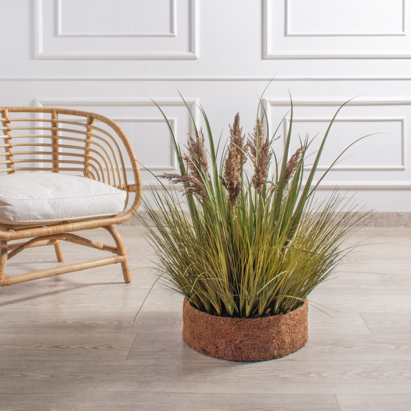 ТД100-2(з)(Пр) Трава Осока искусственная h70см в кокосовом боксе d40см h12см