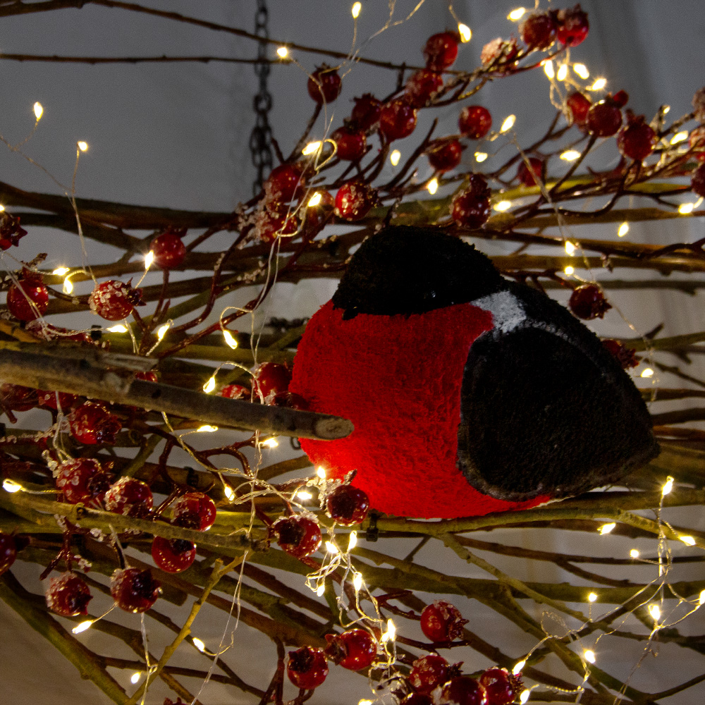 Л185/СВ03т(Пр)(F) Лиана искусственная со снегирями и гирляндой Роса L150см_2