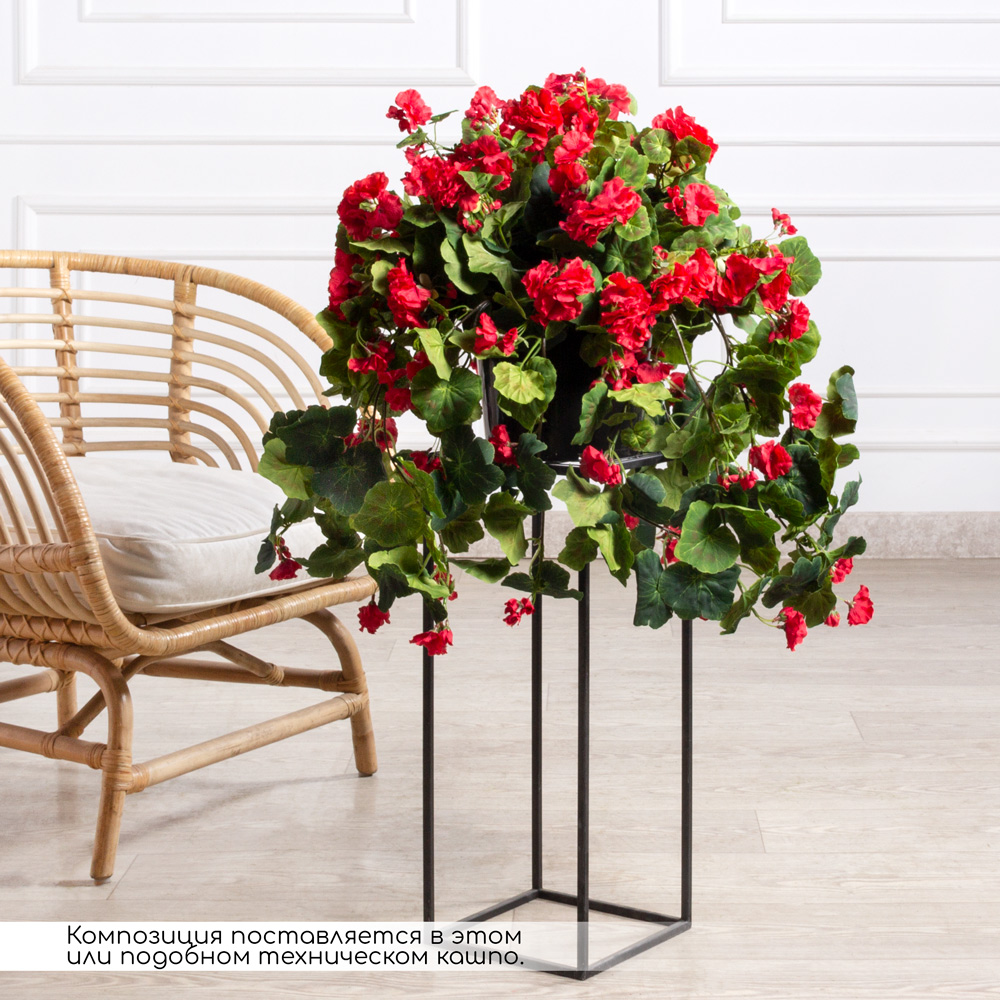 ЦС0031(з)(F) Композиция искусственная с Пеларгонией в кашпо d22см, h18см, красная_1