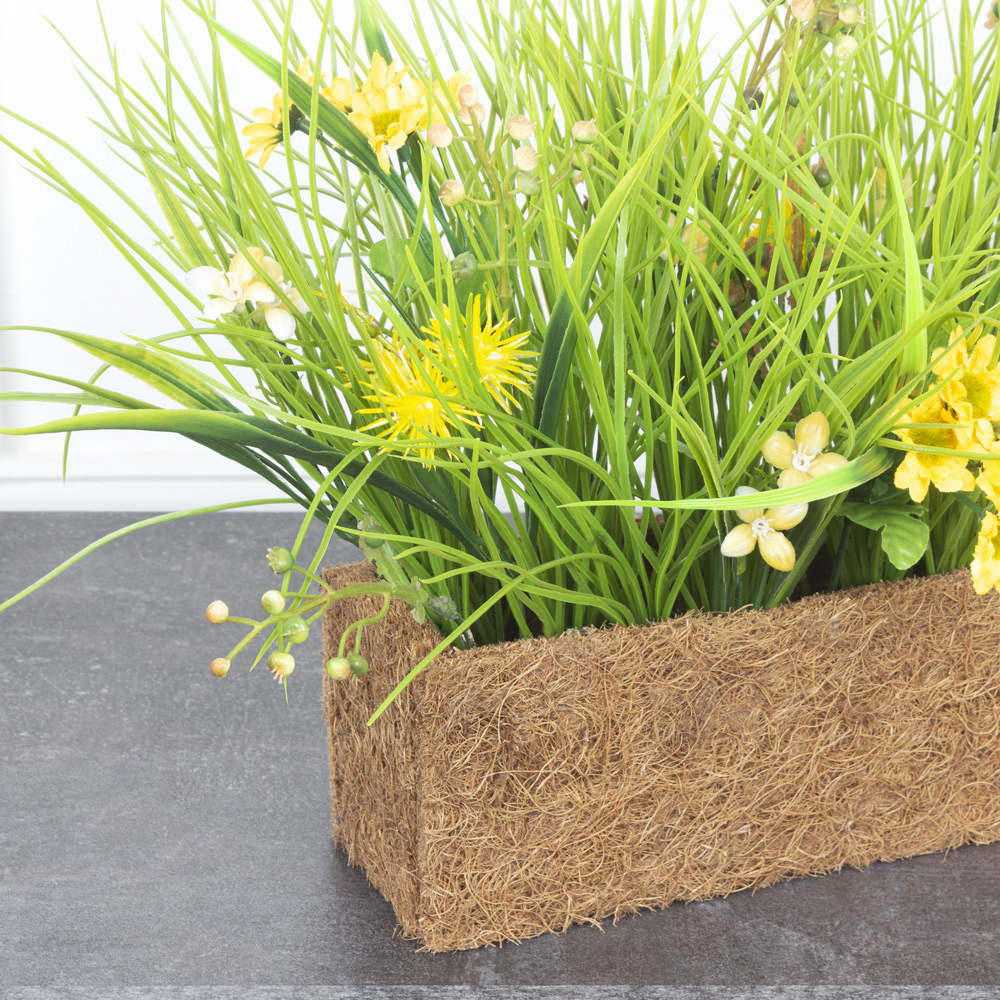 ТД084-7(з.) Композиция цветочная искусственная в кокосовом боксе 25х8х8см_2