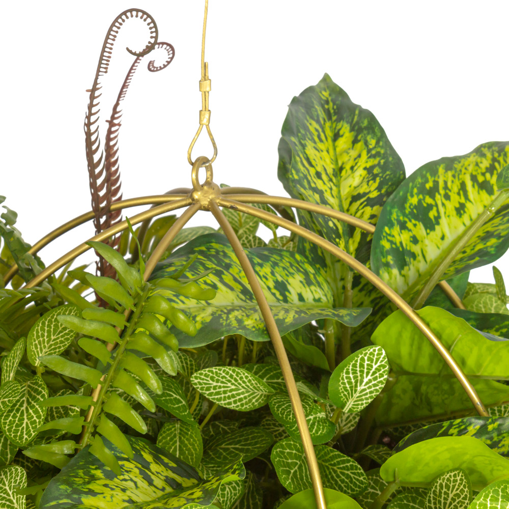 КМП8-1/1(з.) Композиция искусственная Микс Папоротник и фиттония в металлическом шаре d30см_3