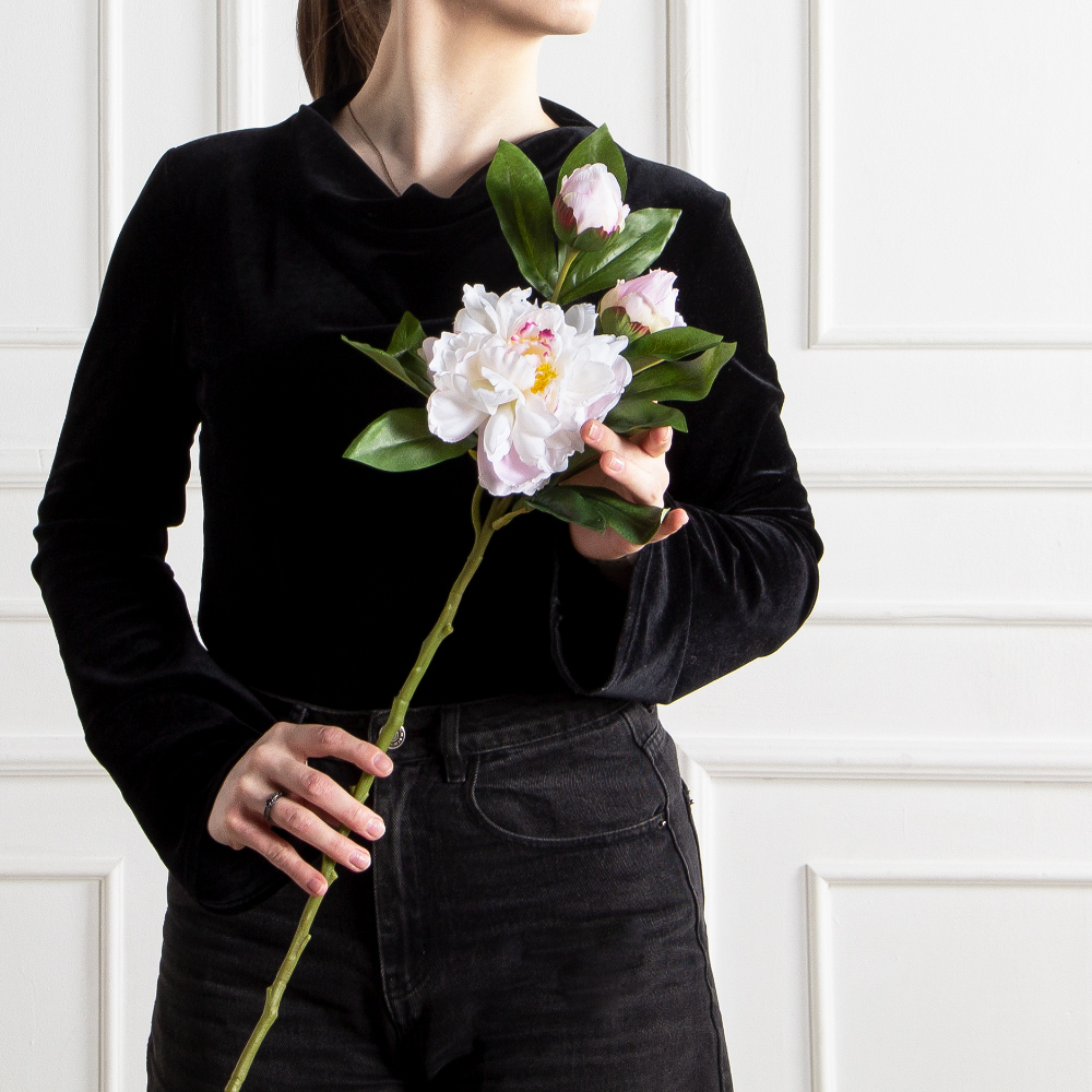 7141А/9122-0349/16(F) Пион искусственный h67см 1голова 2бутона,бело-сиреневый_6