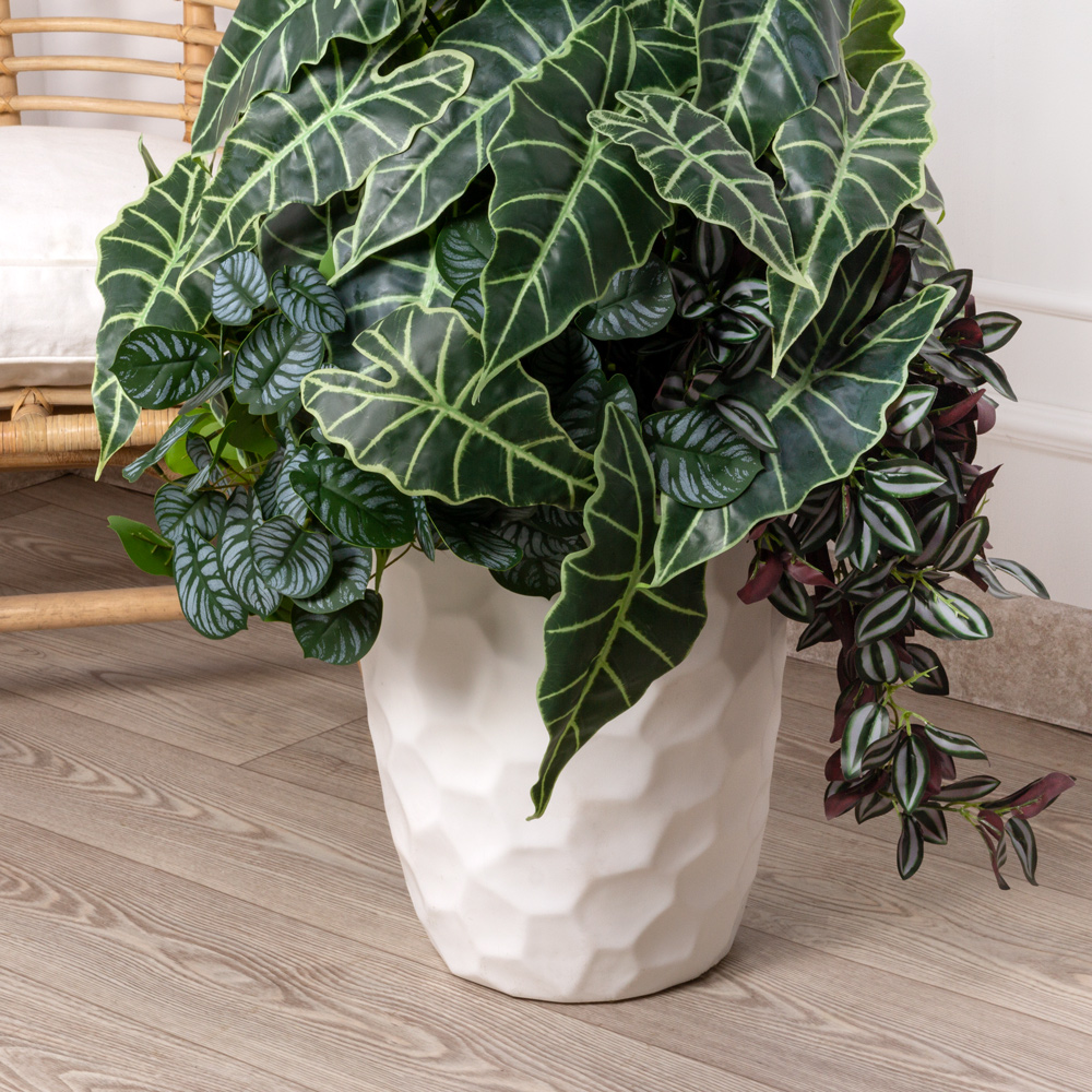 К451(з) Композиция искусственная с Алоказией Поли в интерьерном кашпо_3