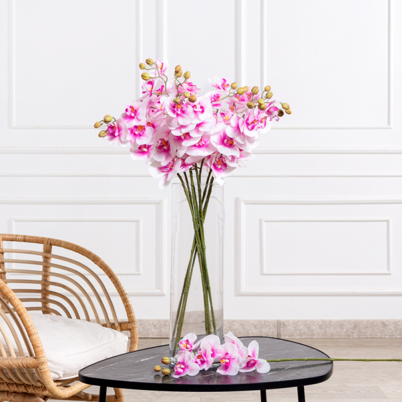 7141А/0108-02/20(F) Орхидея  искусственная h80см 7 голов, бело-розовая(латекс)