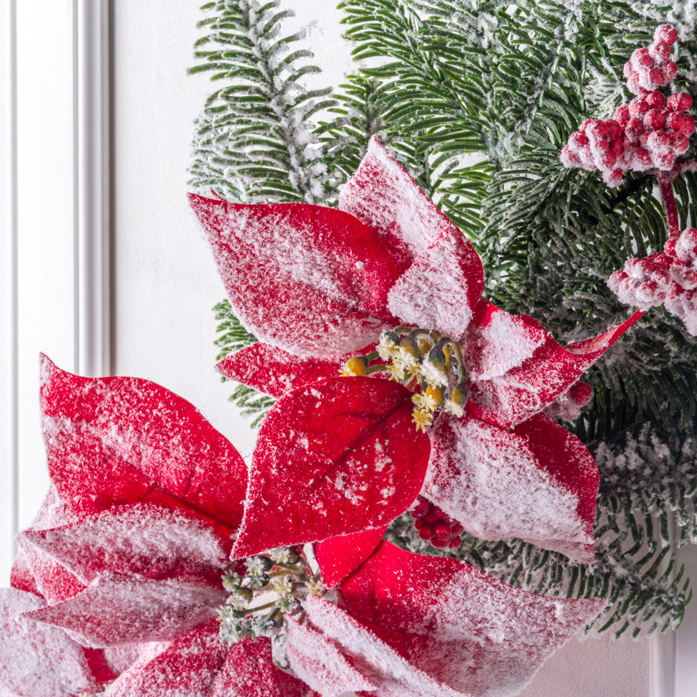 736/9271-09/1 Композиция НГ заснеженная с красной пуансетией L78см_2