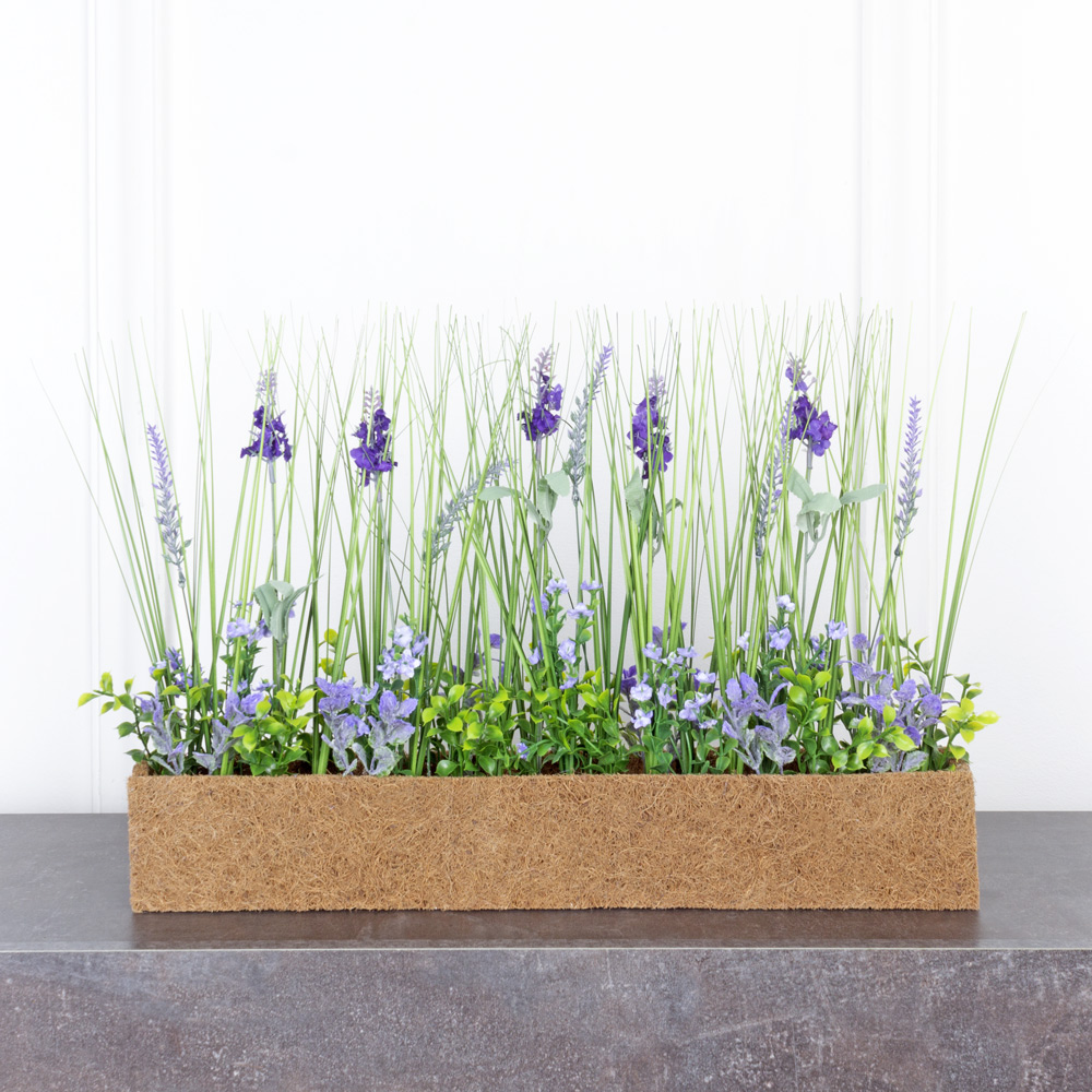 Б007 Лаванда искусственная h29см в кокосовом боксе 50х7х8см (бордюр), сиренево-фиолет_6