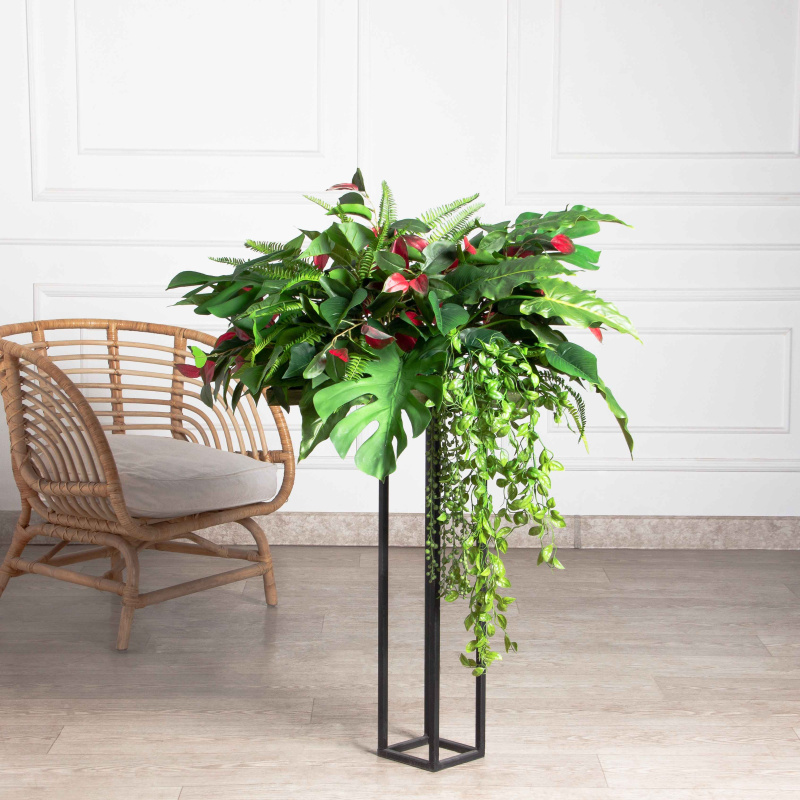 ВМ35-2(з)(Пр)(F) Композиция искусственная Микс зелено-бордовая на вставке 50х22х3см_1