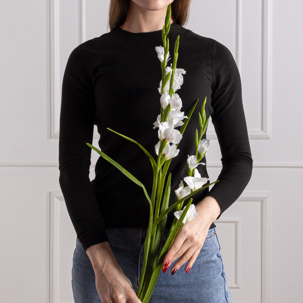 7141А/9120-26/23Р Гладиолус искусственный h85см, белый_2