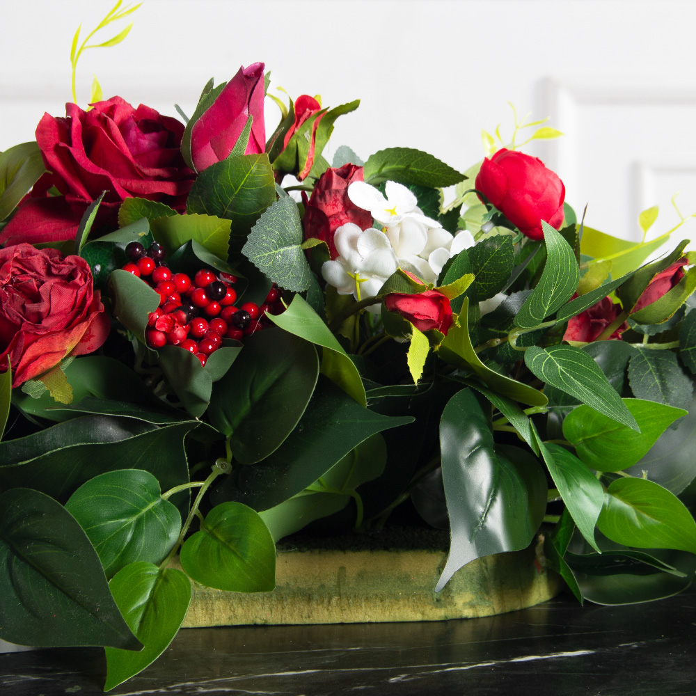 К08/3(з.)(F) Композиция искусственная 75х15см, бело-бордовая_5