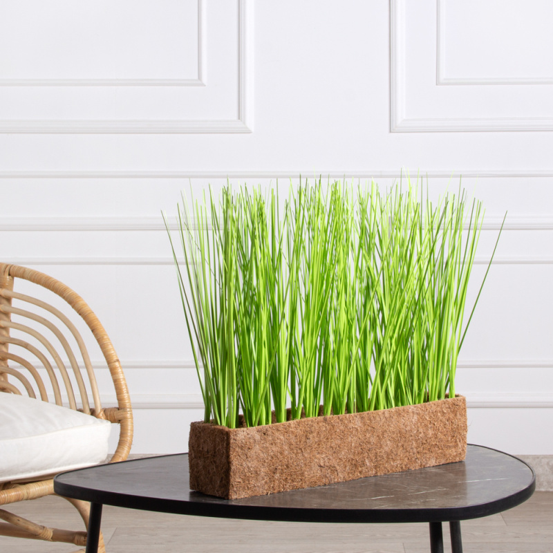 Т0099(F) Трава искусственная h28см в кокосовом боксе 50х10х10см, зеленая