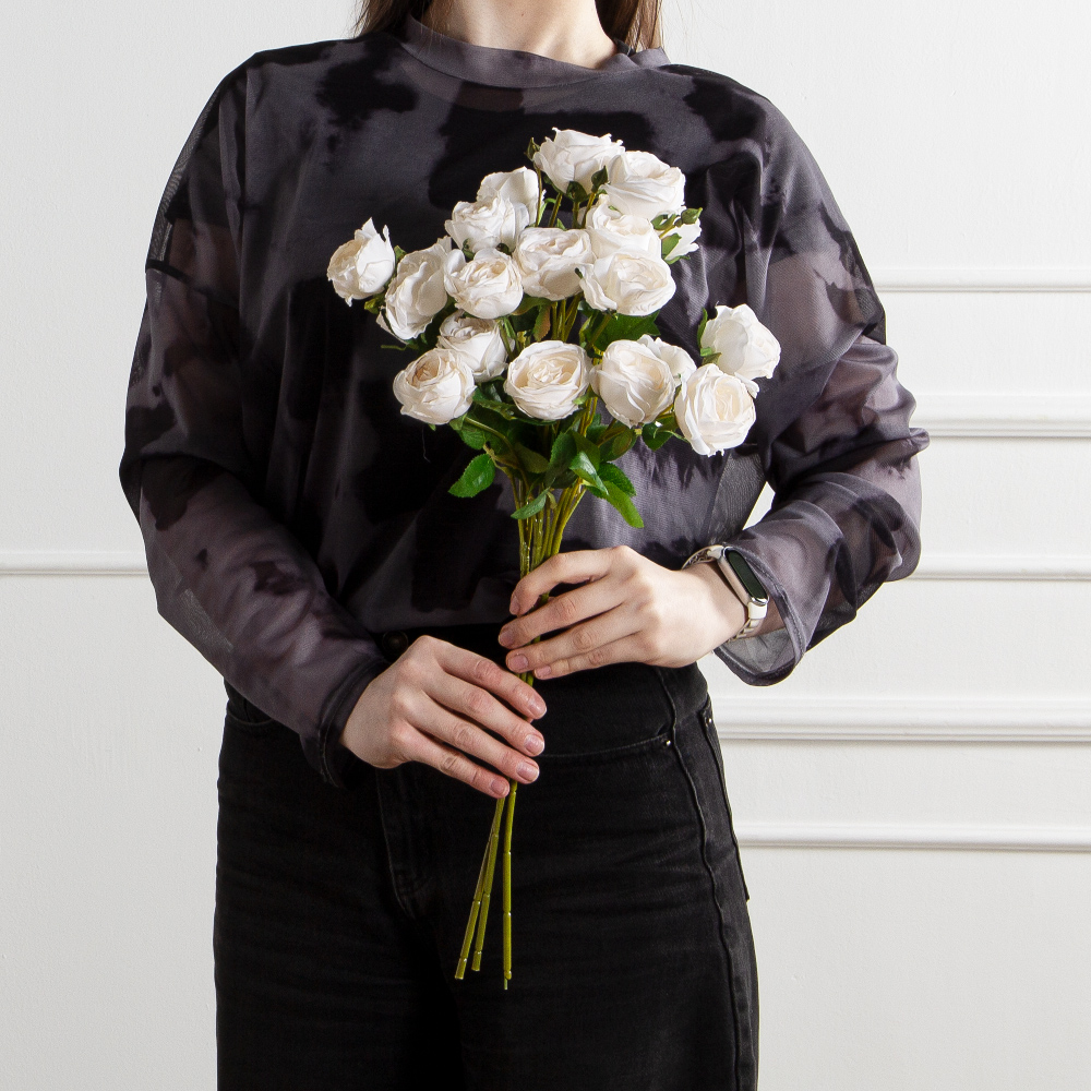 7141А/9122-0350/4(F) Роза кустовая искусственная h55см 7голов,кремовая_5