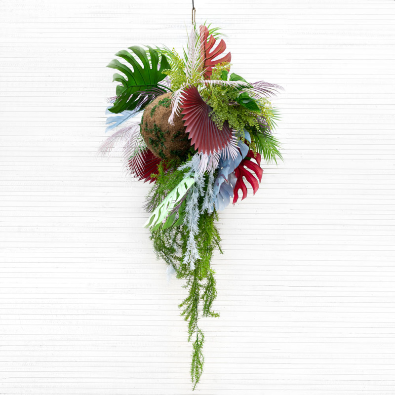 ККД87/317-1(з) Кокедама Тропический микс h30см(латекс/силикон) на шаре d30см