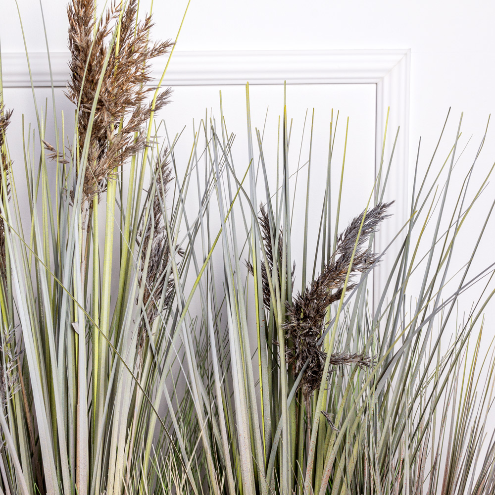 ТД097-6/3(з) Трава Осока искусственная с камышом h70см в кокосовом боксе 50х20х8см_3