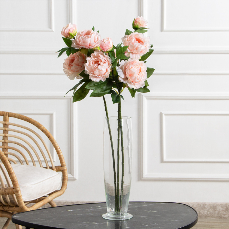 7141А/9122-0346/13(F) Пион искусственный h77см 2головы 1бутон,персиковый_1