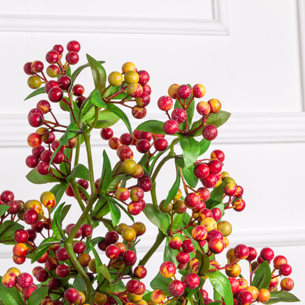 7143А/0599-4/3 Ветка искусственная с ягодами и листочками h60см, красно-желтые_1