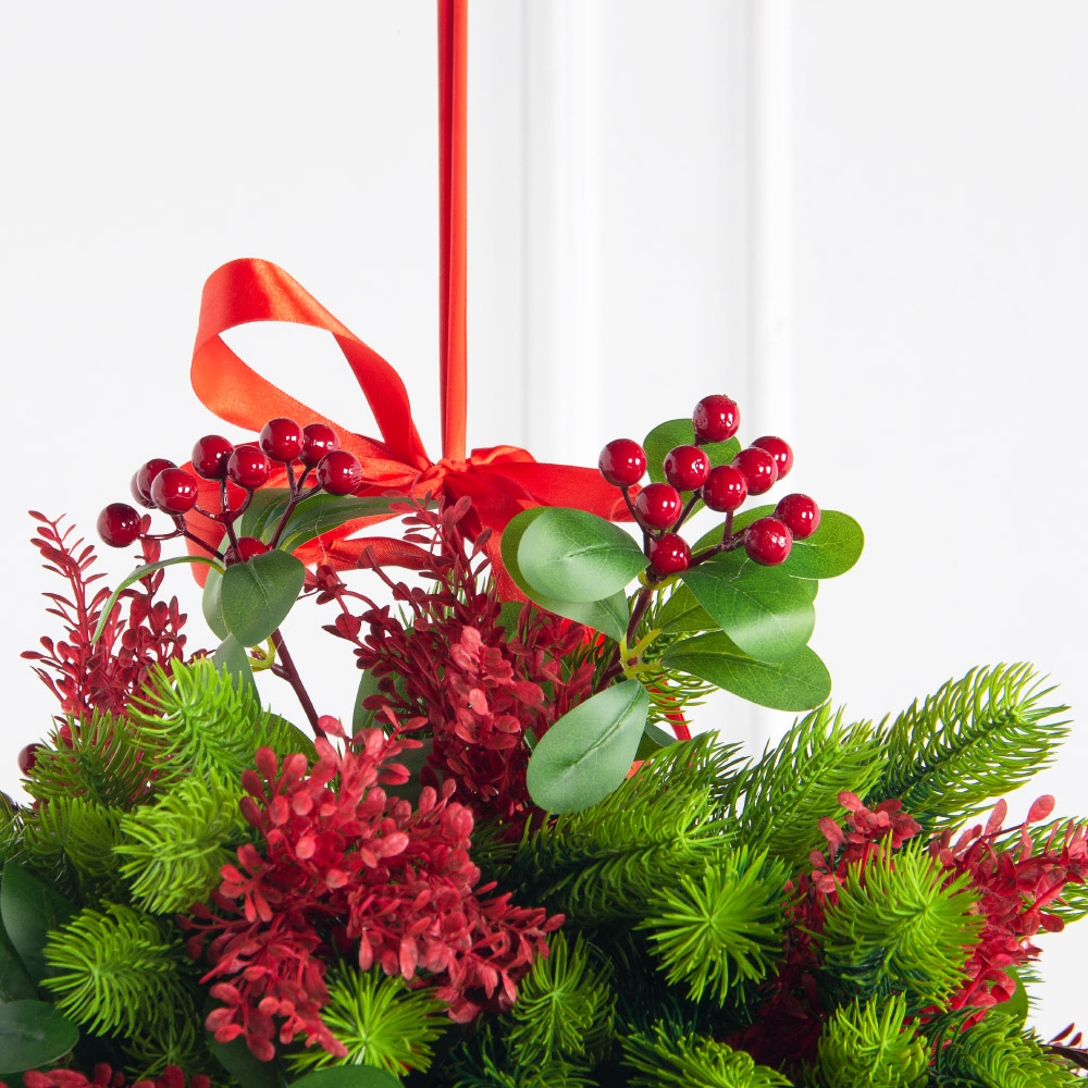 К559-2(Пр)(F) Композиция искусственная НГ подвесная с красным декором_3