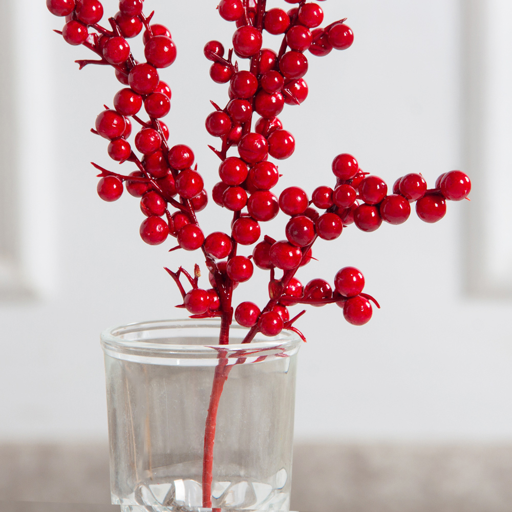 736А/9271-0029/1(F) Ветка с красными ягодами h25см(18+7см) 3 ветки_4