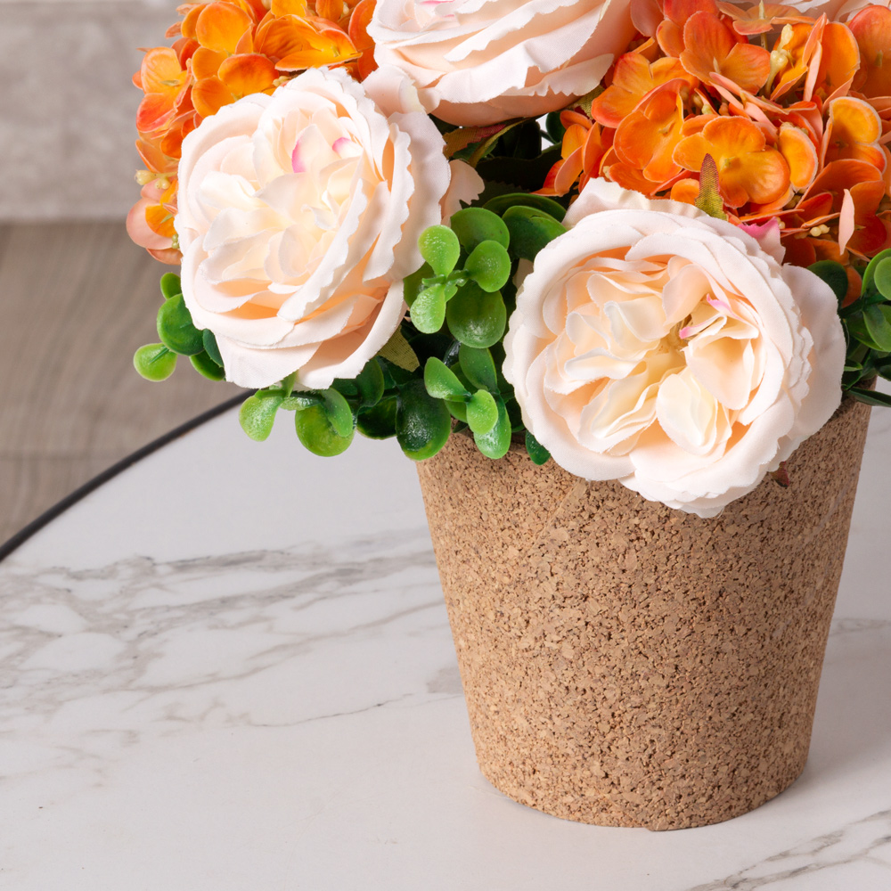 КС24-3 Роза искусственная с гортензией в кашпо (персик)_3