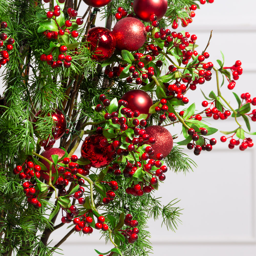 ДЛ148-2(F) Декор входной группы хвойный h100см на прутьях, красная_1