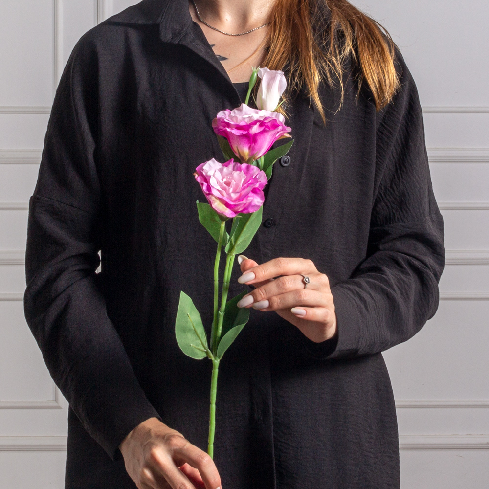 7141А/9149-04/8(F) Эустома искусственная 2 головы, 1 бутон,  h67см,  сиреневая_3