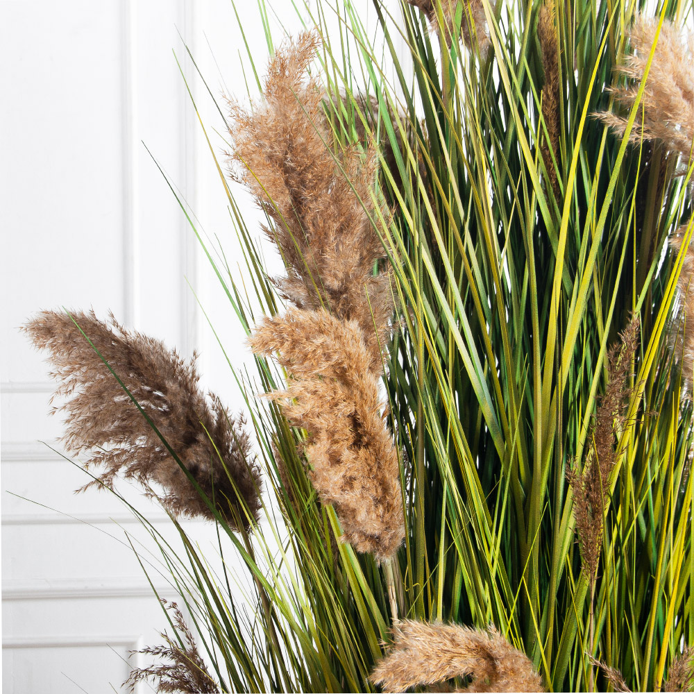 К351-6(з)(F) Трава Осока искусственная h200см в кокосовом боксе d60 h10см с мхом_3