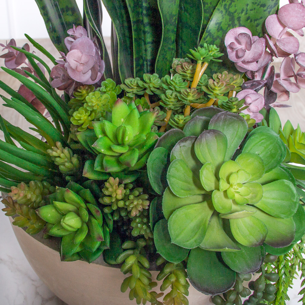 К498(з) Композиция искусственная с сансивиерией и суккулентами h52см в кашпо d26, h10см_2