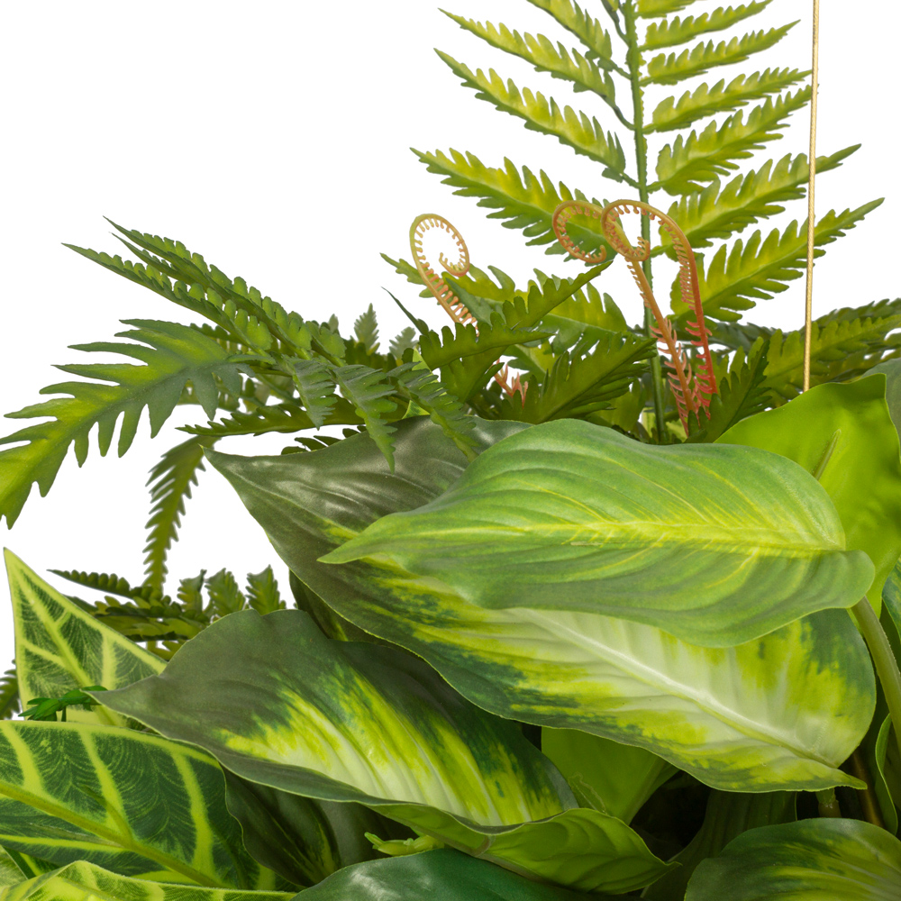 КМП8-2(з.) Композиция искусств. Папоротники с ампельным даксином в металлическом шаре d30см_1