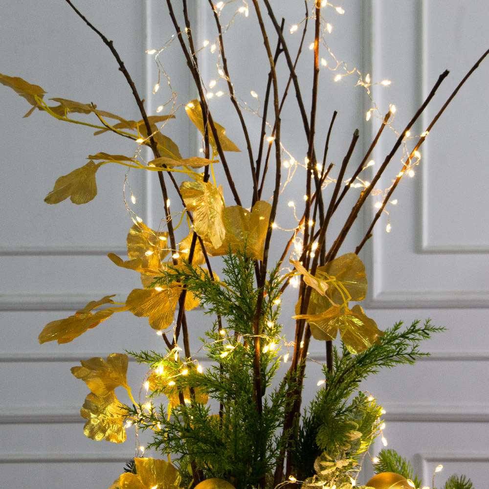 К556/СВ03т(Пр)(F) Композиция искусственная НГ с гирляндой Роса на основании, золото_4