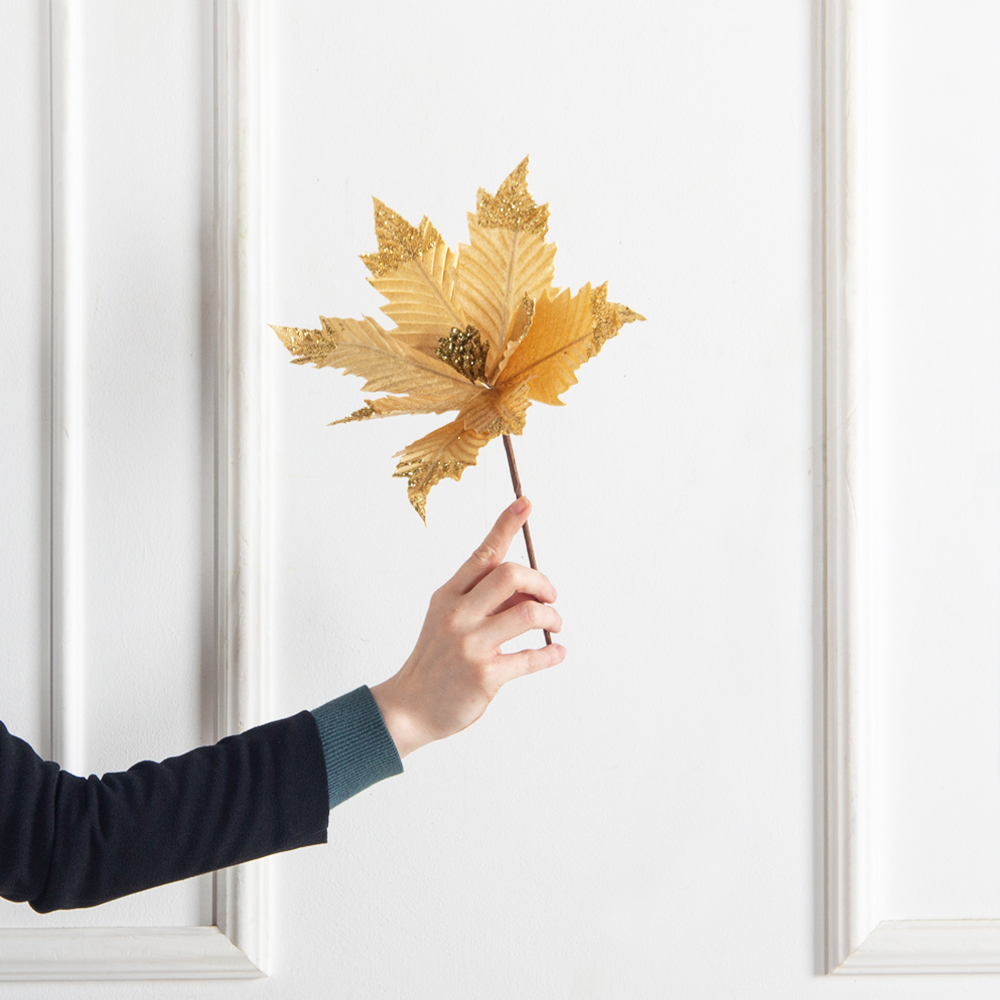 736А/9271-6317/4(F) Пуансетия НГ с блёстками h26см(нога h20см d32см) бежевая_4