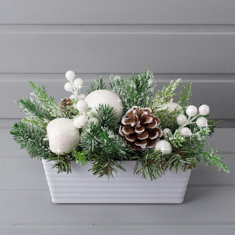 КНг52 Композиция НГ белоснеж. h-20см в балконном кашпо 20*9*h-8см_2