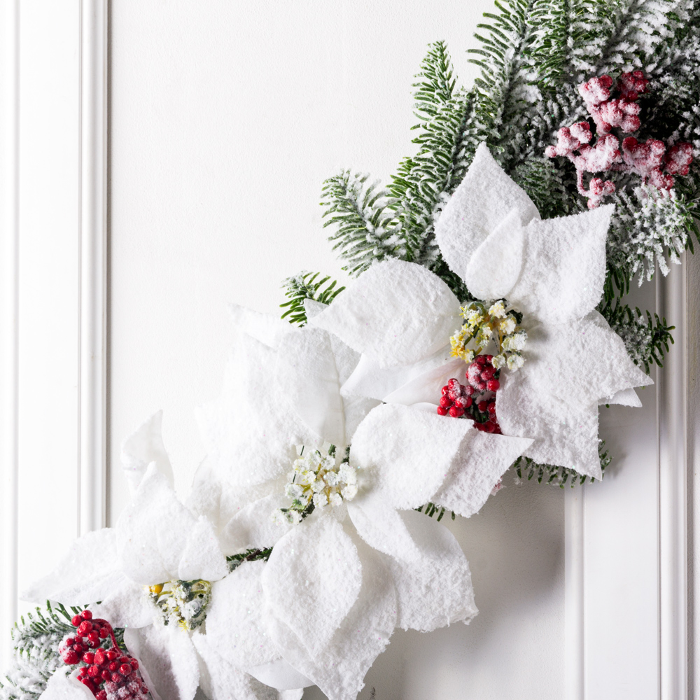 736/9271-09 Композиция НГ заснеженная с белой пуансетией L78см_1