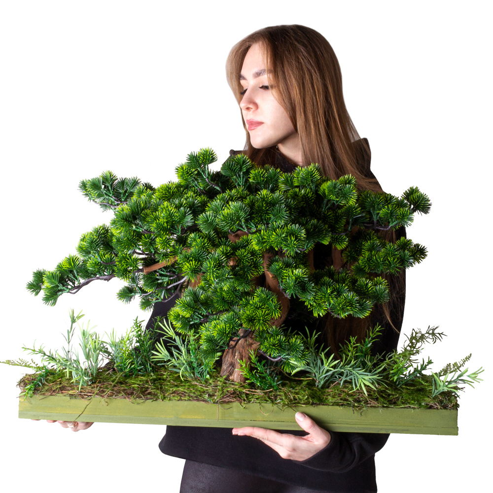 БС040/2К-1(з) Бонсай искусственный Сосна h40см, d кроны 40х65см на основании 71х10см_5