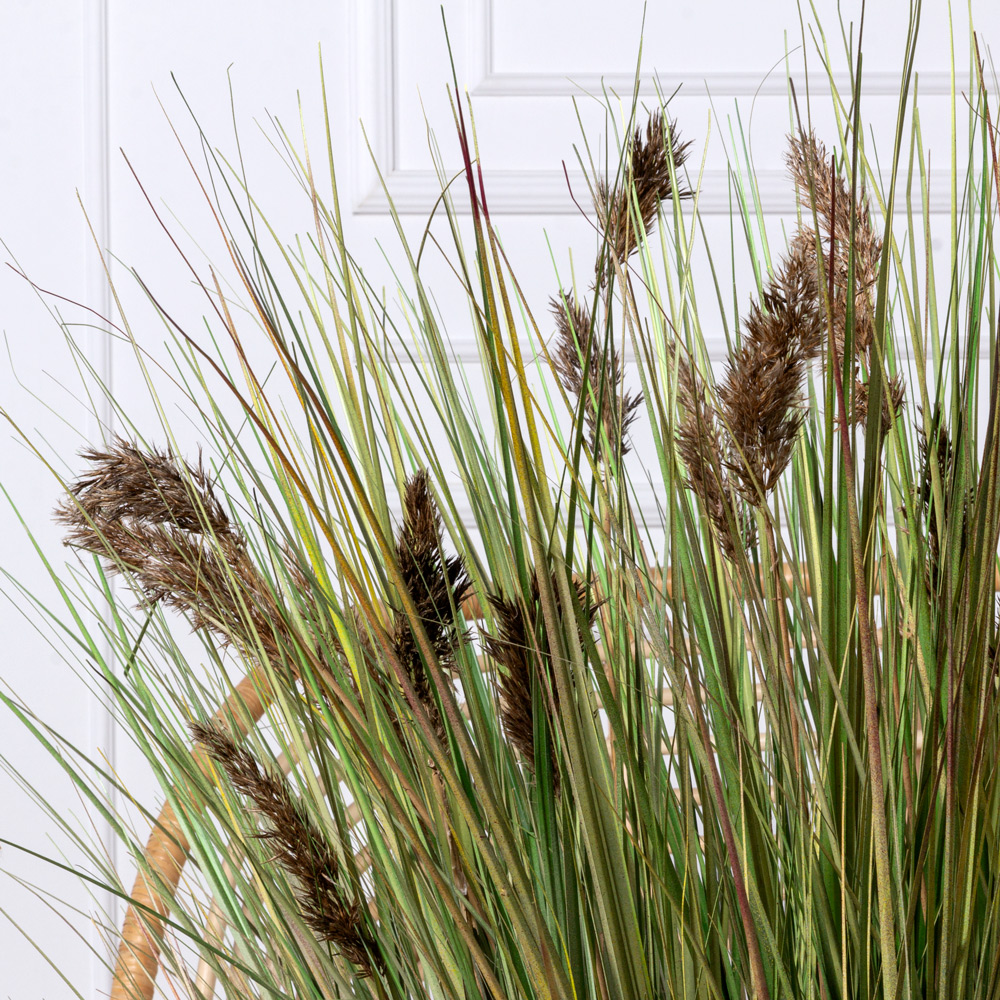 ЦС107/6-1(з) Трава Осока искусственная с камышом в круглом кокосовом боксе d50см, h100см_2