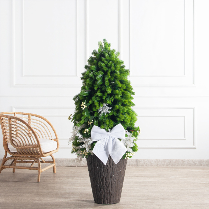 120/289-2(Пр)(Fix)(F) Ель искусственная h120см с белым декором на основании_1