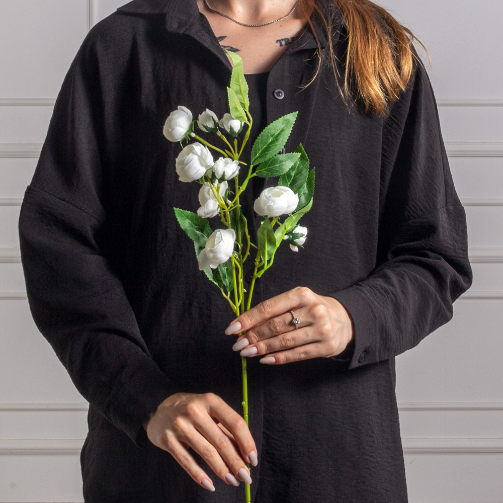 7141А/0443-3/23 Ранункулюс искусственный, 5 голов,  6 бутонов  h51см,  белый_4