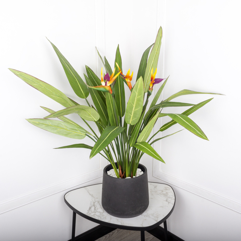 К075*6-1(Promo) Стрелиция искусственная куст с цветами большой h75см в кашпо d19см_2