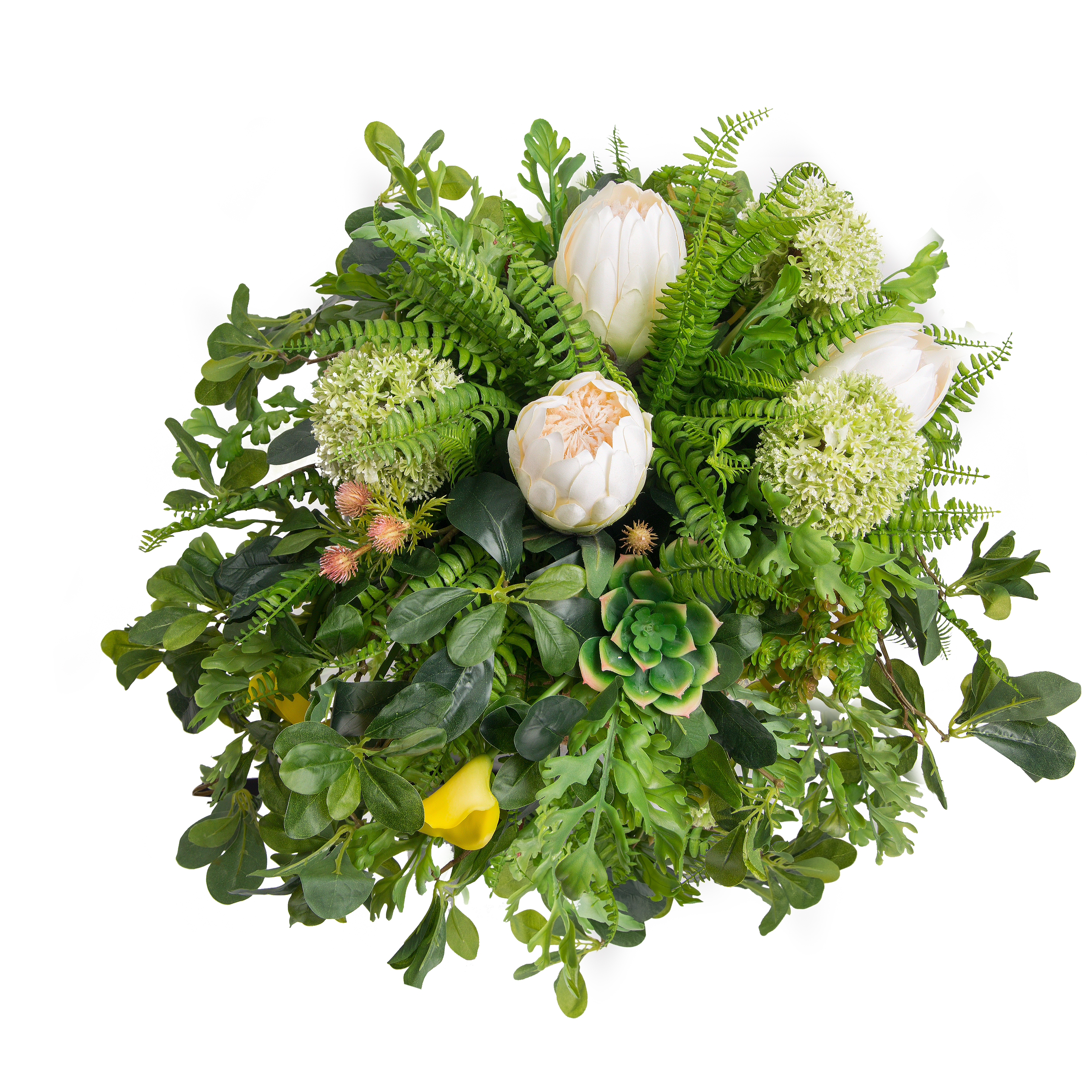 К08/2-1(з.) Композиция цветочная h30см в круглом кокосовом боксе d29;h10_3