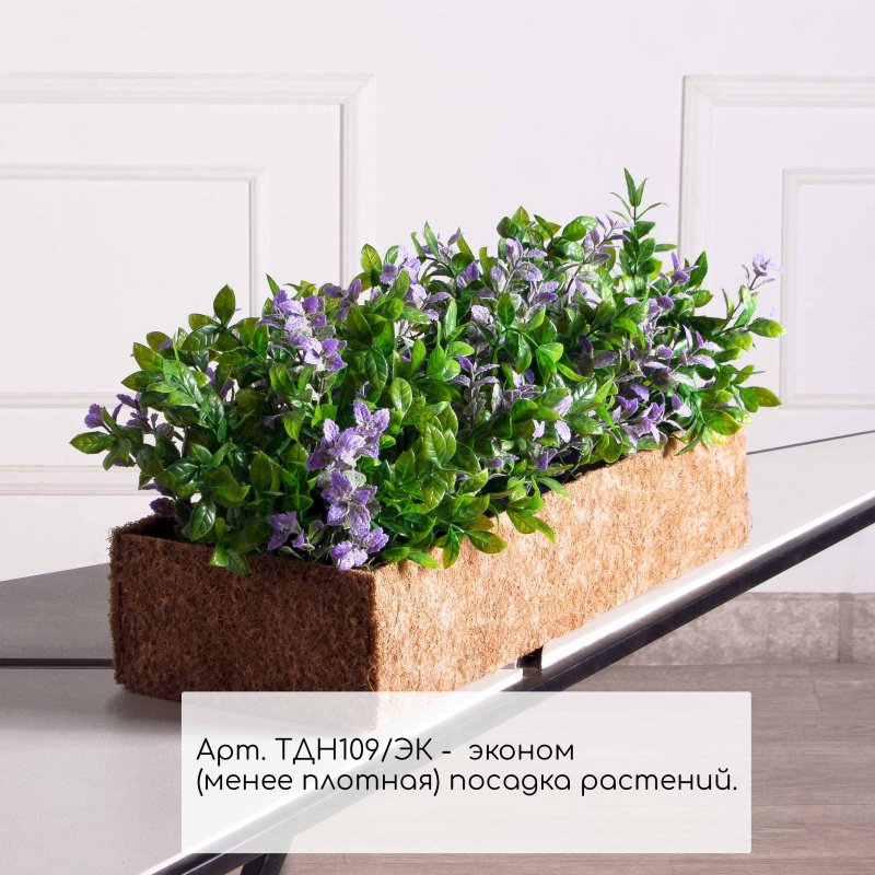 ТДН109ЭК(Пр)(F) Композиция искусственная с черничником в кокосовом боксе 50х20х10см_1