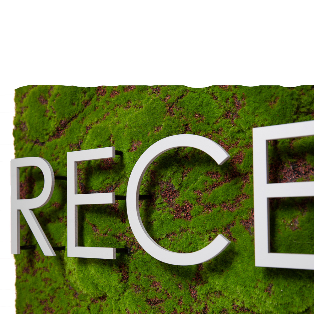 Надпись RECEPTION на основании декорированным мхом 120*h50_2