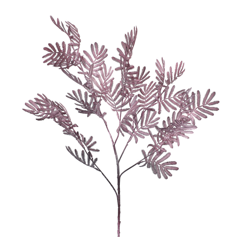 7143/0016-35/1-3 Ветка лист мимозы искусственная, пепельно-розовая, h 75 см (40+35)