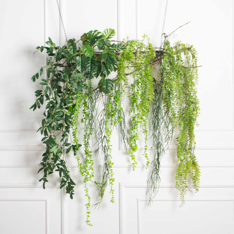 Л158(з)(F) Лиана искусственная с монстерой и даксином L100см свес120см_1