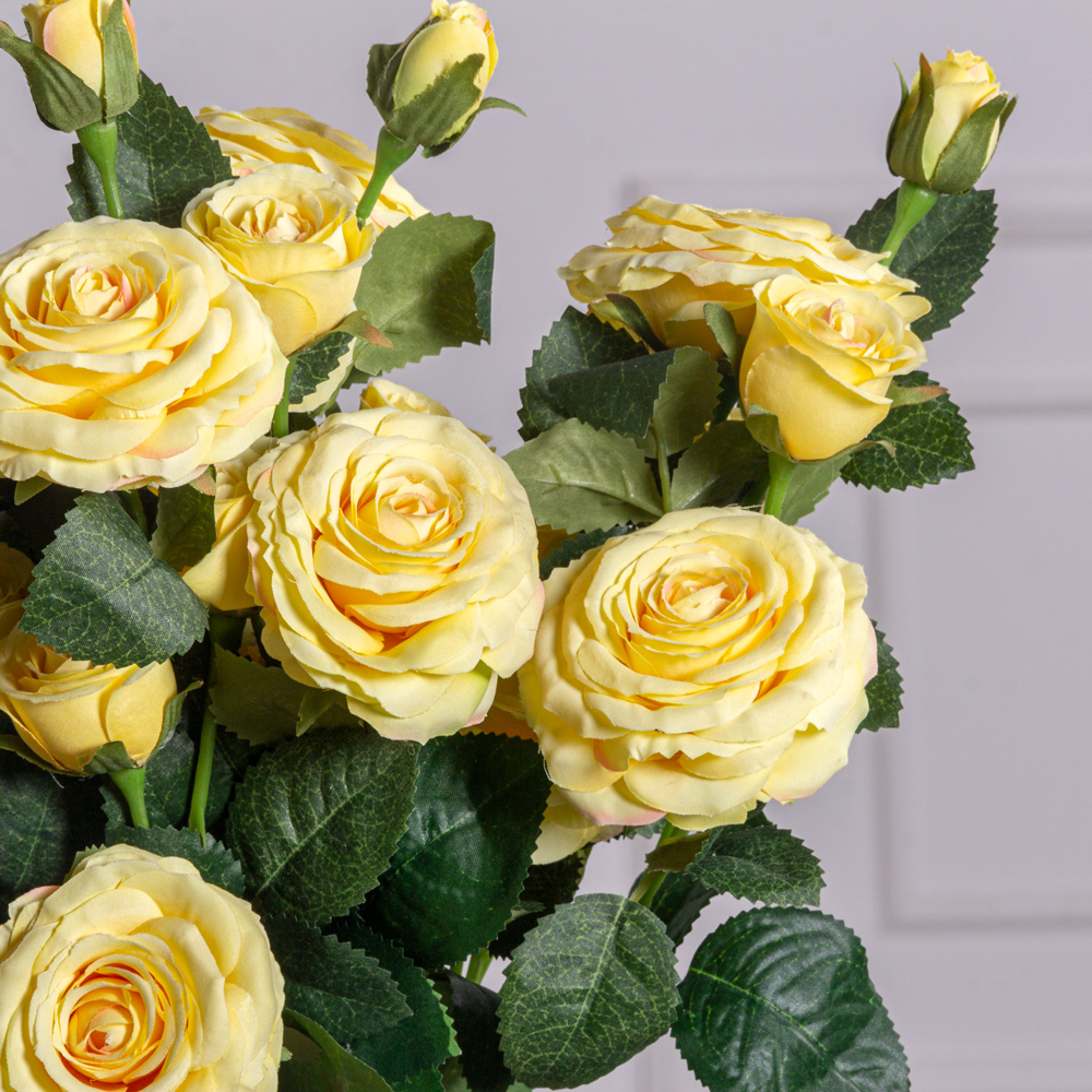 7141А/9149-11/3(F) Роза искусственная h75см, желтая, 3головы, 4бутона, шёлк_1