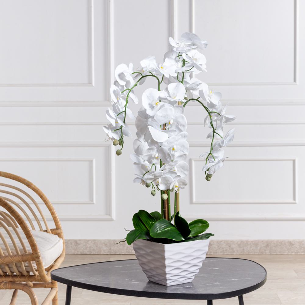 ЦК80*5/33-1(Пр)(F) Орхидея Фаленопсис искусственная h80см (латекс) в интерьерном кашпо, белая_5
