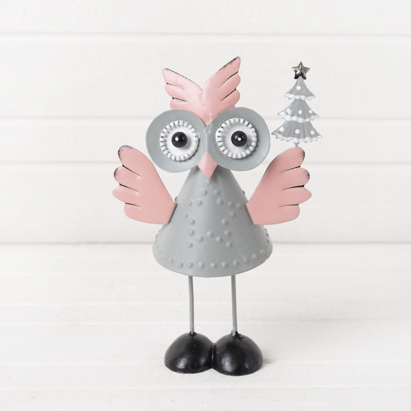 743/89092 IRIS фигура сова с ёлкой серая металл 15*11см