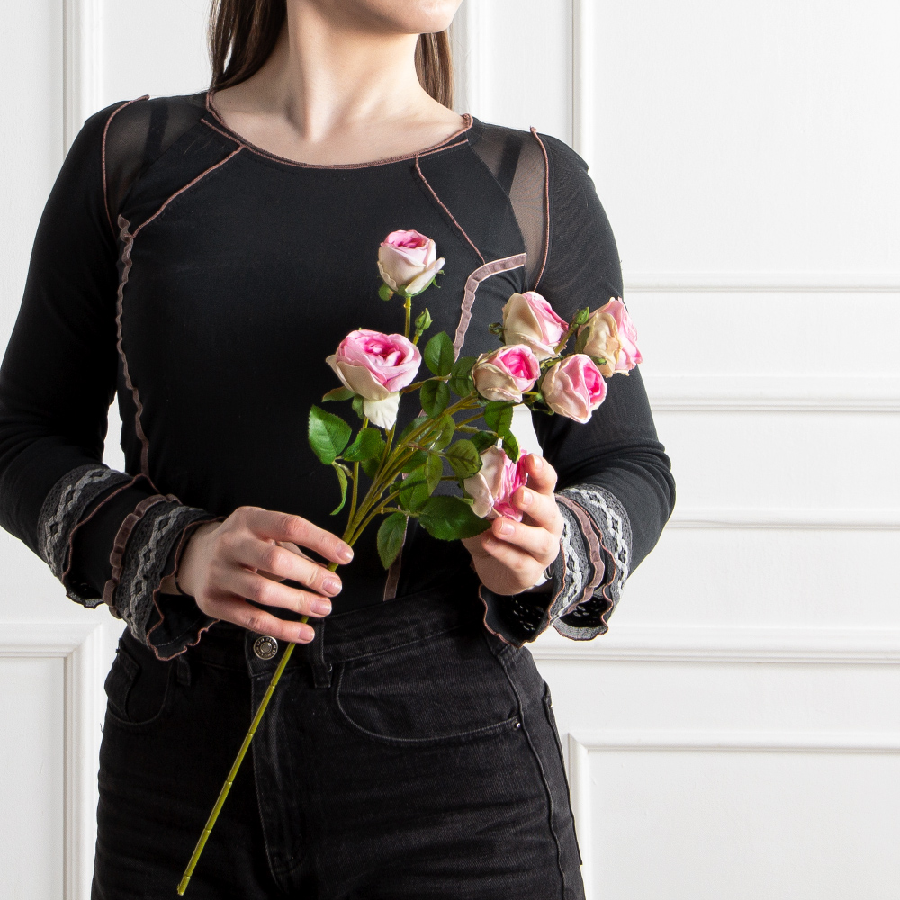 7141А/9122-0350/1(F) Роза кустовая искусственная h55см 7голов,розовая_6