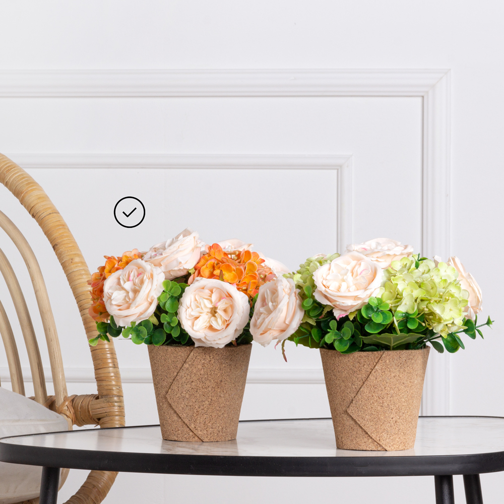 КС24-3 Роза искусственная с гортензией в кашпо (персик)_4