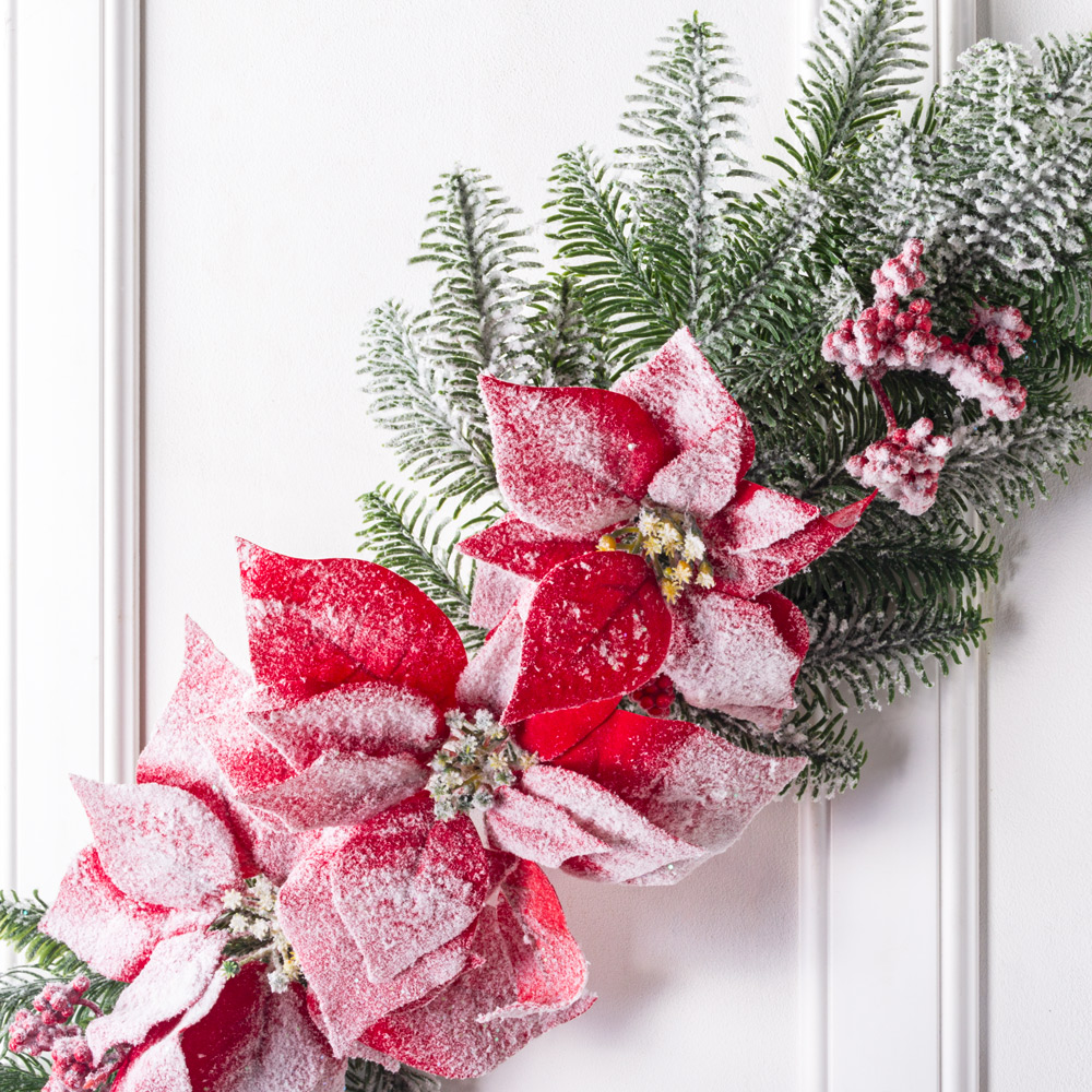 736/9271-09/1 Композиция НГ заснеженная с красной пуансетией L78см_1