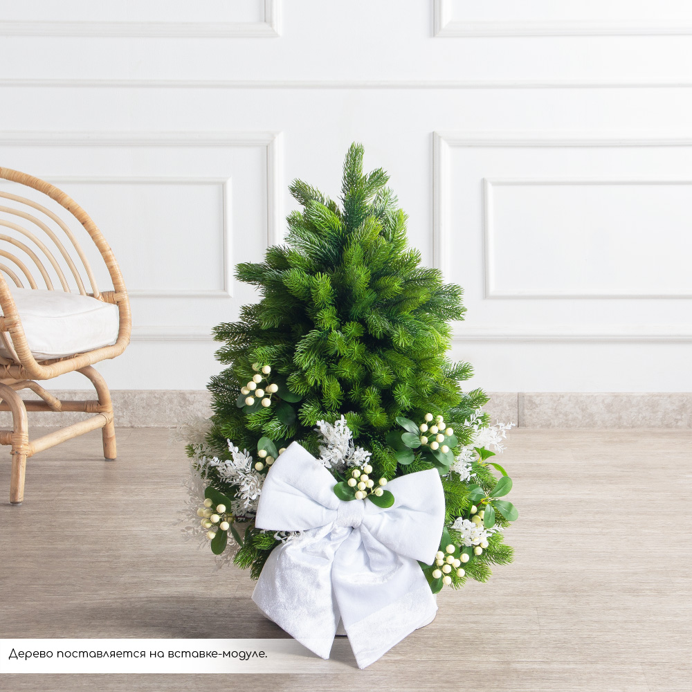 080/289-1(Пр)(Fix)(F) Ель искусственная h80см с белым декором на основании_2