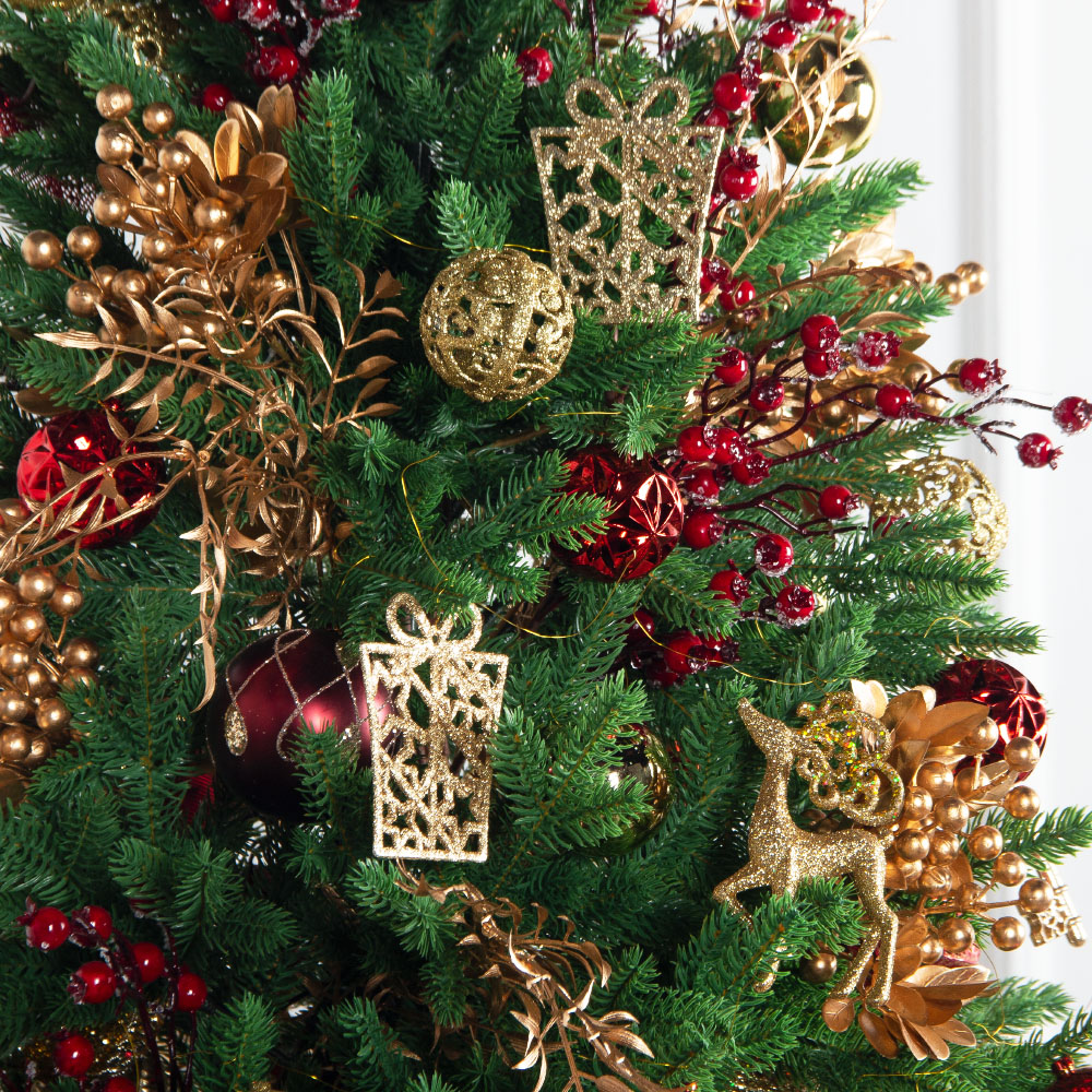 240/538(з)(F) Ель  искусственная  h240 см с украшениями бордовое, золото_7