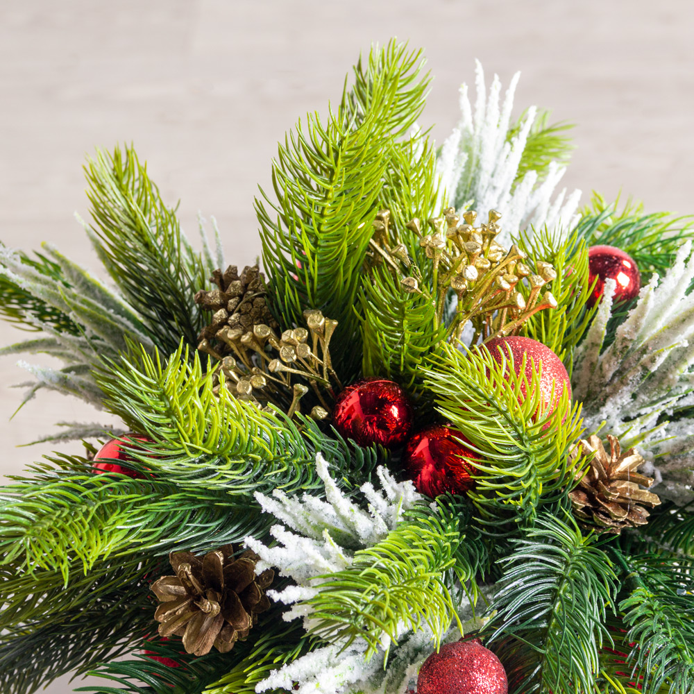 КНг65/1(з)(Пр)(F) Композиция искусственная НГ  в красном кокосовом боксе d20,h8см, красная_2